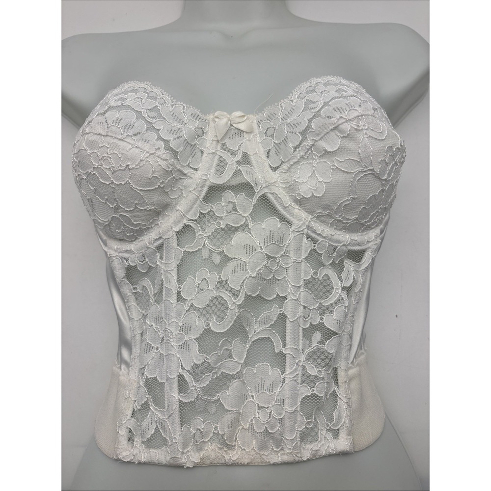 Vtg Victorias Secret Bustier Bra 34B White Floral Lace Strapless Lingerie Extend